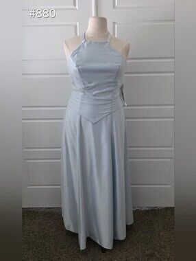 Light Blue Sleeveless 2-piece Halter A-line Formal Dress